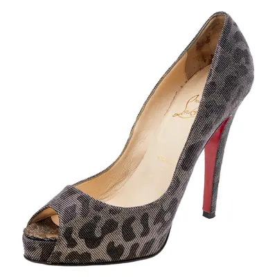 Christian Louboutin Metallic Leopard Print Lurex Fabric Very Prive Pumps Size 38.5