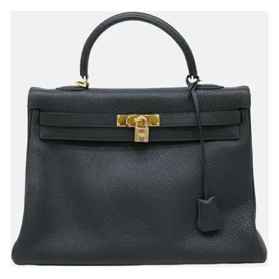 Hermes black Taurillon Clemence leather Kelly handbag