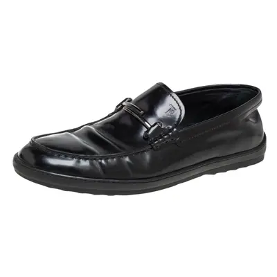 Tods Black Leather Double T Slip On Loafers Size 39.5