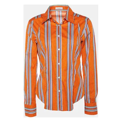 Etro Orange Printed Cotton Button Front Shirt