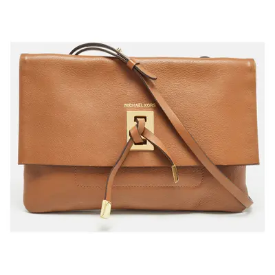 Michael Kors Brown Leather Fold Over Flap Shoulder Bag