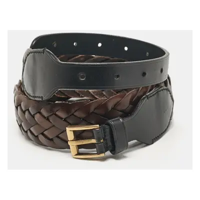 Gucci Brown/Black Braided Leather Buckle Belt