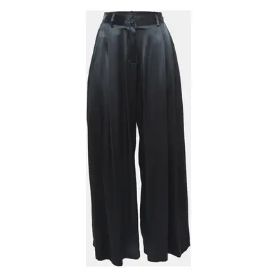 Nili Lotan Black Satin Wide-Leg Seville Pants