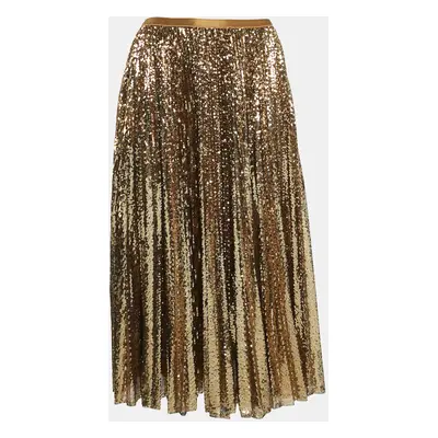 Polo Ralph Lauren Gold Sequin Plisse Midi Skirt