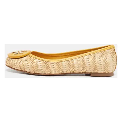 Tory Burch Beige/Yellow Raffia and Leather Reva Ballet Flats Size 35.5