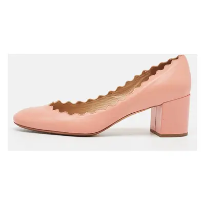 Chloe Pink Leather Laurena Scalloped Block Heel Pumps Size