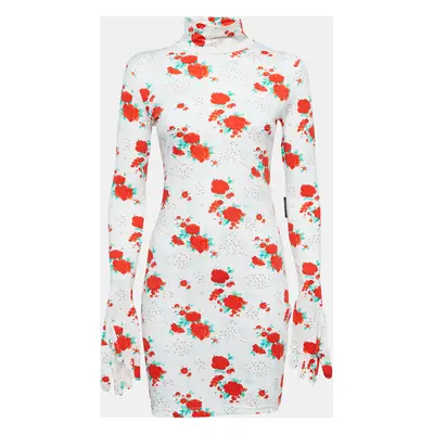 Vetements White Floral Print Jersey Bodycon Mini Dress With Golves