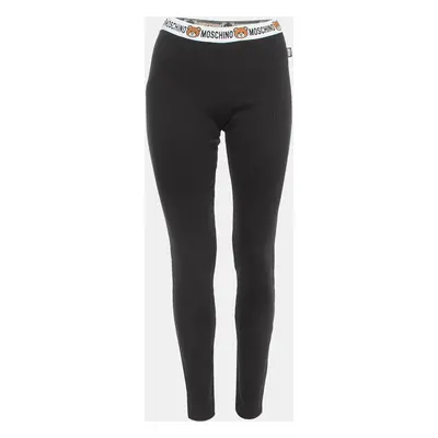 Moschino Black Cotton Knit Waist Band Detail Leggings