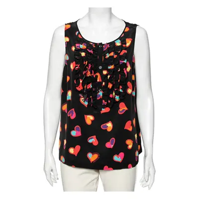 Boutique Moschino Black Heart Print Silk Top