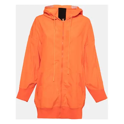 RED Valentino The Black Tag Neon Orange Taffeta Zip Front Hooded Coat