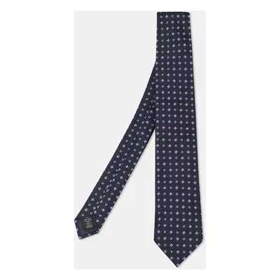 Ermenegildo Zegna Navy Blue Floral Pattern Silk Tie