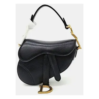 Christian Dior Black Leather Micro Saddle Bag