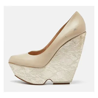 Nicholas Kirkwood Cream Leather Wedge Platform Pumps Size