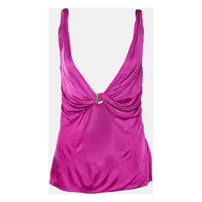 Versace Fuchsia Pink Jersey Knot Detail Sleeveless Top