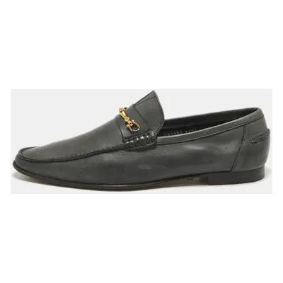 Dolce & Gabbana Dark Grey Leather Buckle Detail Loafers Size