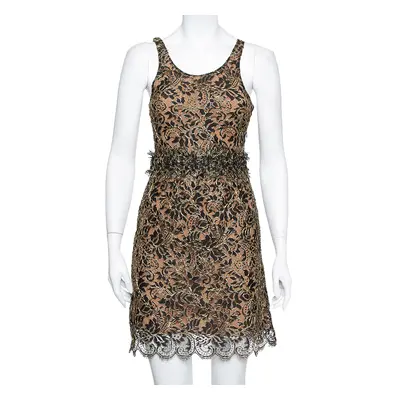 Balenciaga Black & Gold Lace Sleeveless Mini Dress