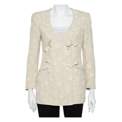 Giorgio Armani Cream Floral Jacquard Tie Detail Vintage Blazer