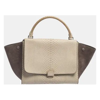 Celine Two Tone Grey Python and Suede Medium Trapeze Top Handle Bag