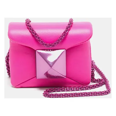 Valentino Fuchsia Pink Leather Micro One Stud Chain Bag