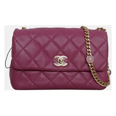 Chanel Fushcia Lambskin Leather Small Flap Bag