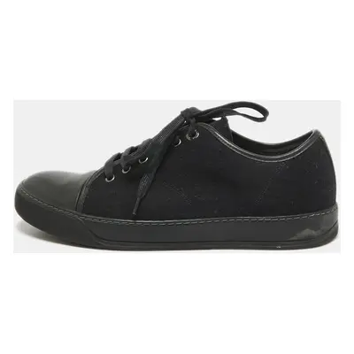 Lanvin Black Leather and Tweed Lace Up Sneakers