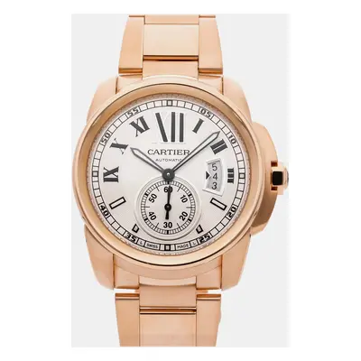 Cartier Silver 18k Rose Gold Calibre de Cartire W7100018 Automatic Men's Wristwatch mm