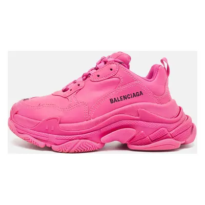 Balenciaga Pink Leather Triple Lace Up Sneakers Size