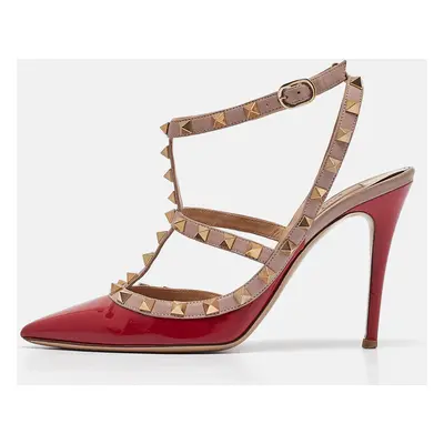 Valentino Red Patent Leather Rockstud Ankle Strap Pumps Size 37.5