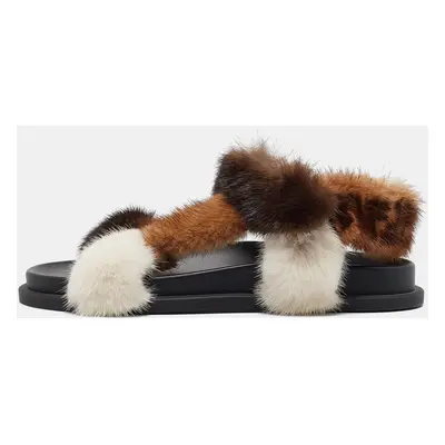 Fendi Multicolor Mink Fur FF Feel Flat Sandals Size