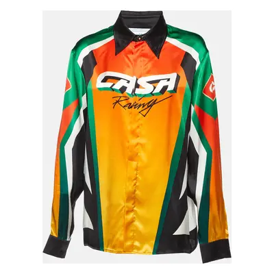 Casablanca Orange Casa Moto Print Silk Long Sleeve Shirt