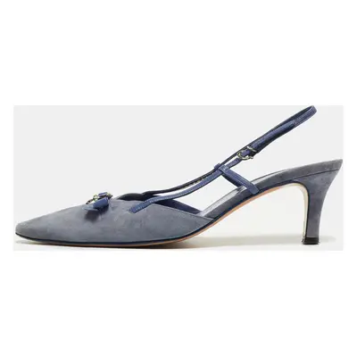 Salvatore Ferragamo Blue Suede and Leather Slingback Pumps Size