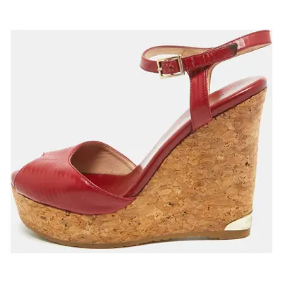 Jimmy Choo Red Leather Pela Cork Wedge Sandals Size 35.5