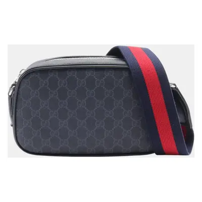 Gucci Black Grey Coated Canvas Leather GG Supreme Shoulder Bag