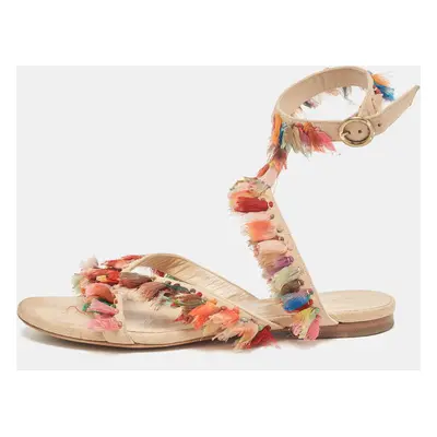 Chloe Multicolor Suede and Silk Tassel Liz Flat Sandals Size