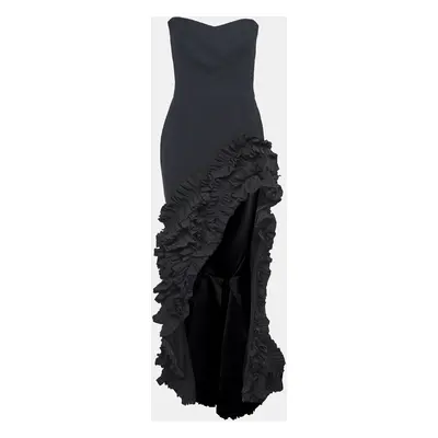 Maticevski Black Crepe Ruffled Asymmetric Gown