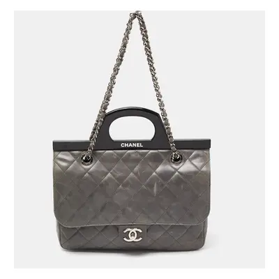 Chanel Grey Quilted Glazed Leather Small CC Delivery Bag