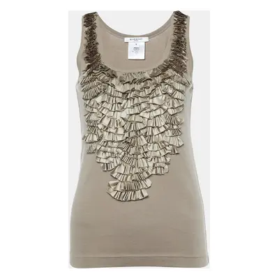 Givenchy Greige Cotton Ruffled Detail Tank Top