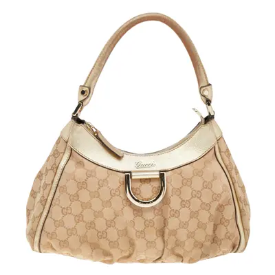 Gucci Beige/Gold GG Canvas And Leather D Ring Hobo