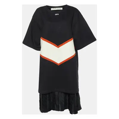 Off-White Black Color-Block Cotton Knit Sweatshirt Dress