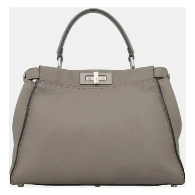 Fendi Grey Selleria Leather Peekaboo Top Handle Bag