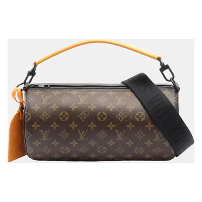 Louis Vuitton Soft Polochon Mm Coated Canvas Leather Monogram Macassar Brown Orange Handbag