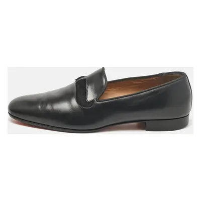 Christian Louboutin Black Leather and Calf Hair Smoking Slippers Size