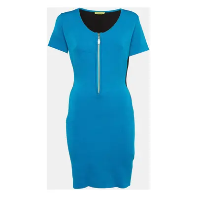 Versace Jeans Blue/Black Stretch Knit Zip-Up Sheath Dress