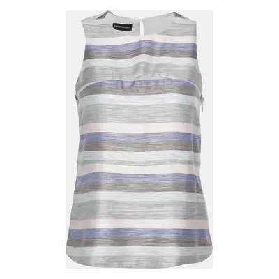 Emporio Armani Grey Striped Cotton & Silk Sleeveless Top