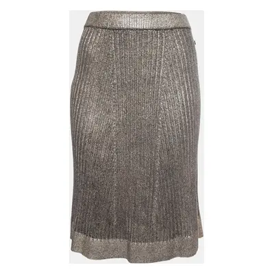 Louis Vuitton Metallic Gold Ribbed Knit A-Line Skirt