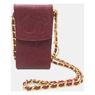 Chanel Dark Red Caviar Leather CC Chain Pochette Shoulder Bag