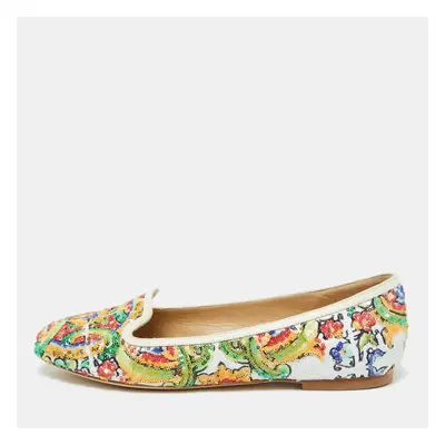 Dolce & Gabbana Multicolor Sequins and Croc Embossed Leather Smoking Slippers Size