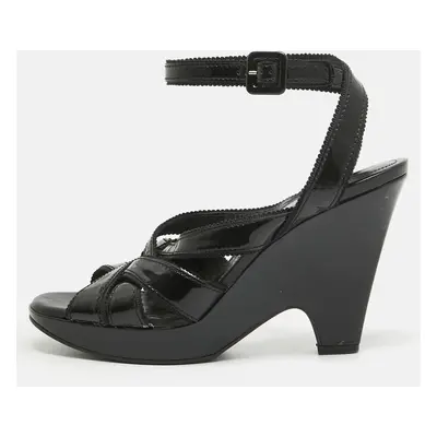 Tod's Black Patent Leather Strappy Platform Sandals Size