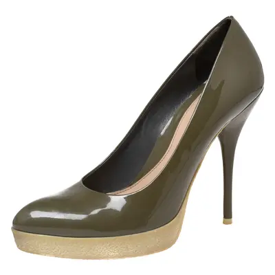 Gucci Olive Green Patent Leather Platform Pumps Size