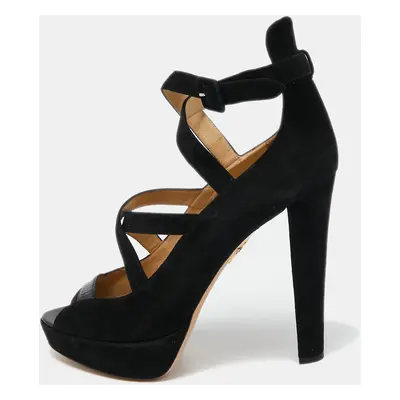 Charlotte Olympia Black Suede Gladys Strappy Platform Sandals Size